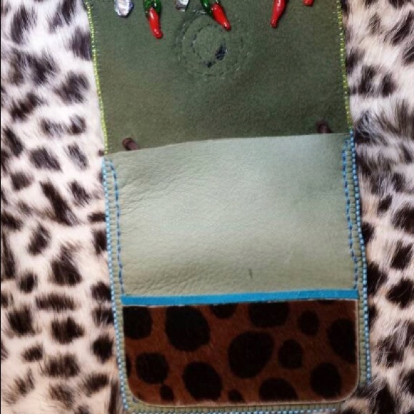 Moonstone Chili Deerskin Leather Purse Bag Pouch Wallet Cowhide Beaded jewelry - Picture 5 of 5
